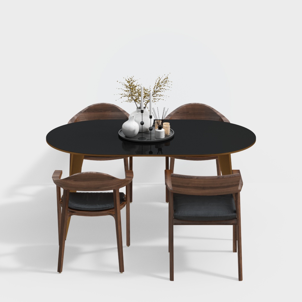 Elegant Dining Table 3D Model – Dark Wood & Glass