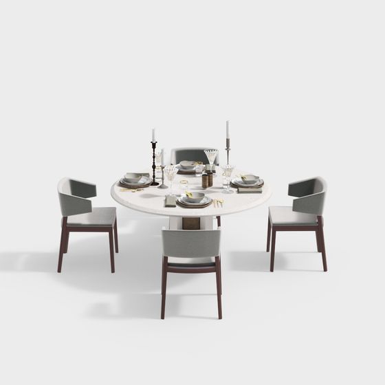 Elegant Round Table and Four Chairs 3D model