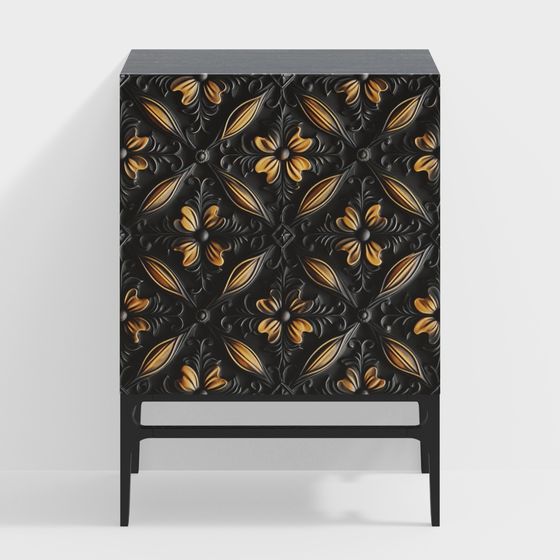Dark Gold Floral Cabinet 3D model