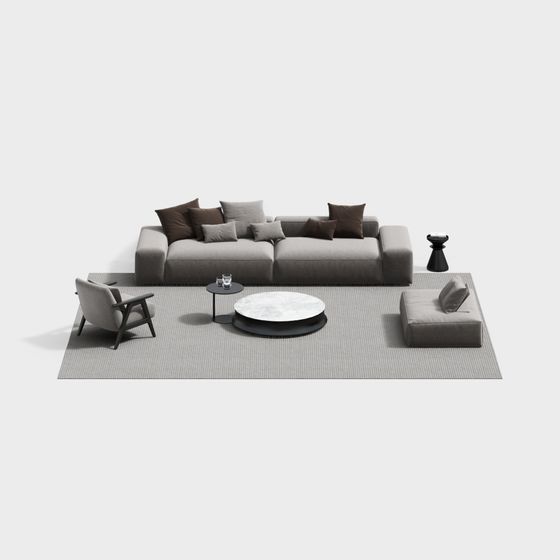 Modern Low-Poly Sofa Set 3D Model