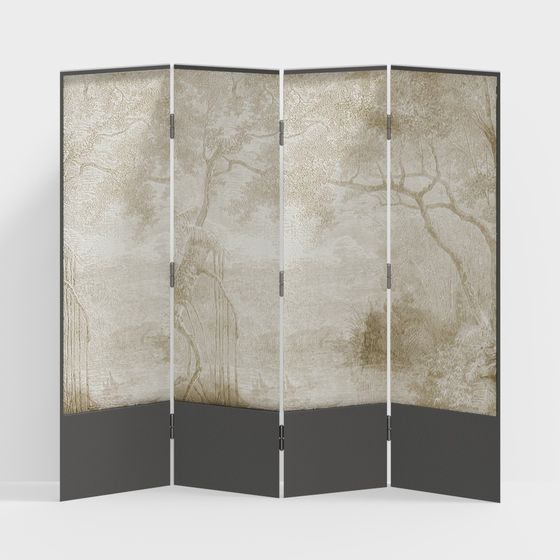 Artistic 4-Panel Folding Screen 3D model