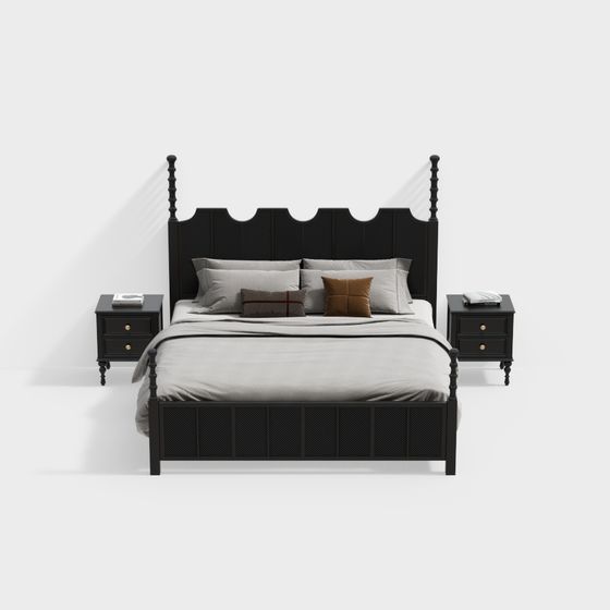 Elegant Black Bed 3D model
