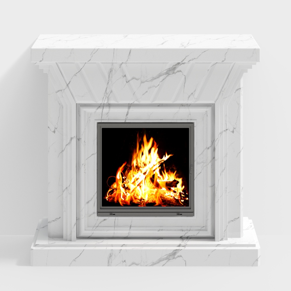 Elegant Low Poly Fireplace 3D Model – Marble & Flames