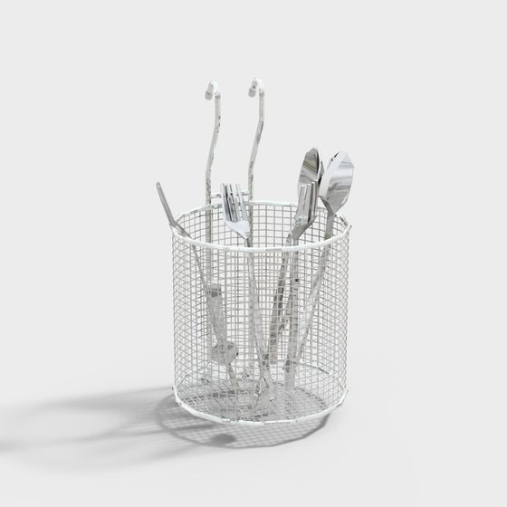 Metal Cutlery Storage Basket 3D Model
