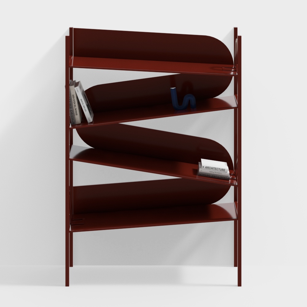 Stylish 3D Bookshelf Model – Deep Red Metallic
