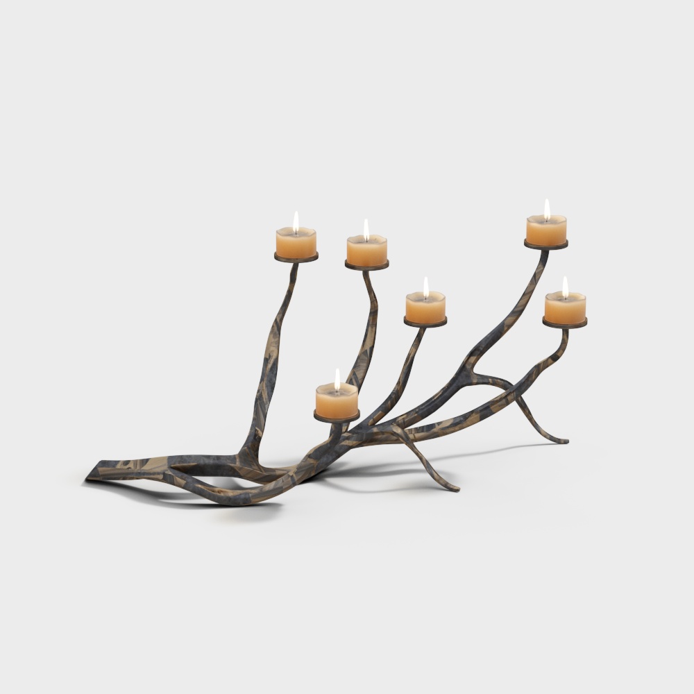 Unique Branch Candleholder 3D Model – Low-Poly Natural Design
