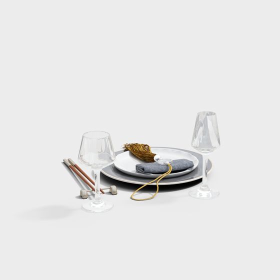 Stylish Dining Table Setting 3D model