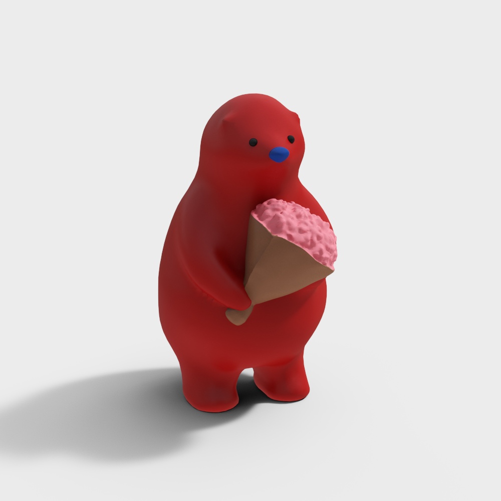 Adorable Red Bear 3D Model with Ice Cream