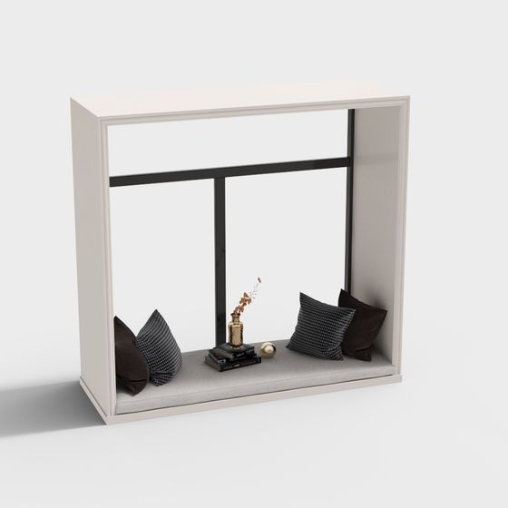 Modern Bedroom Bay Window 3D Model in White
