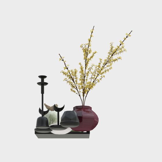 Elegant Low-Poly Vase and Flower Arrangement 3D model