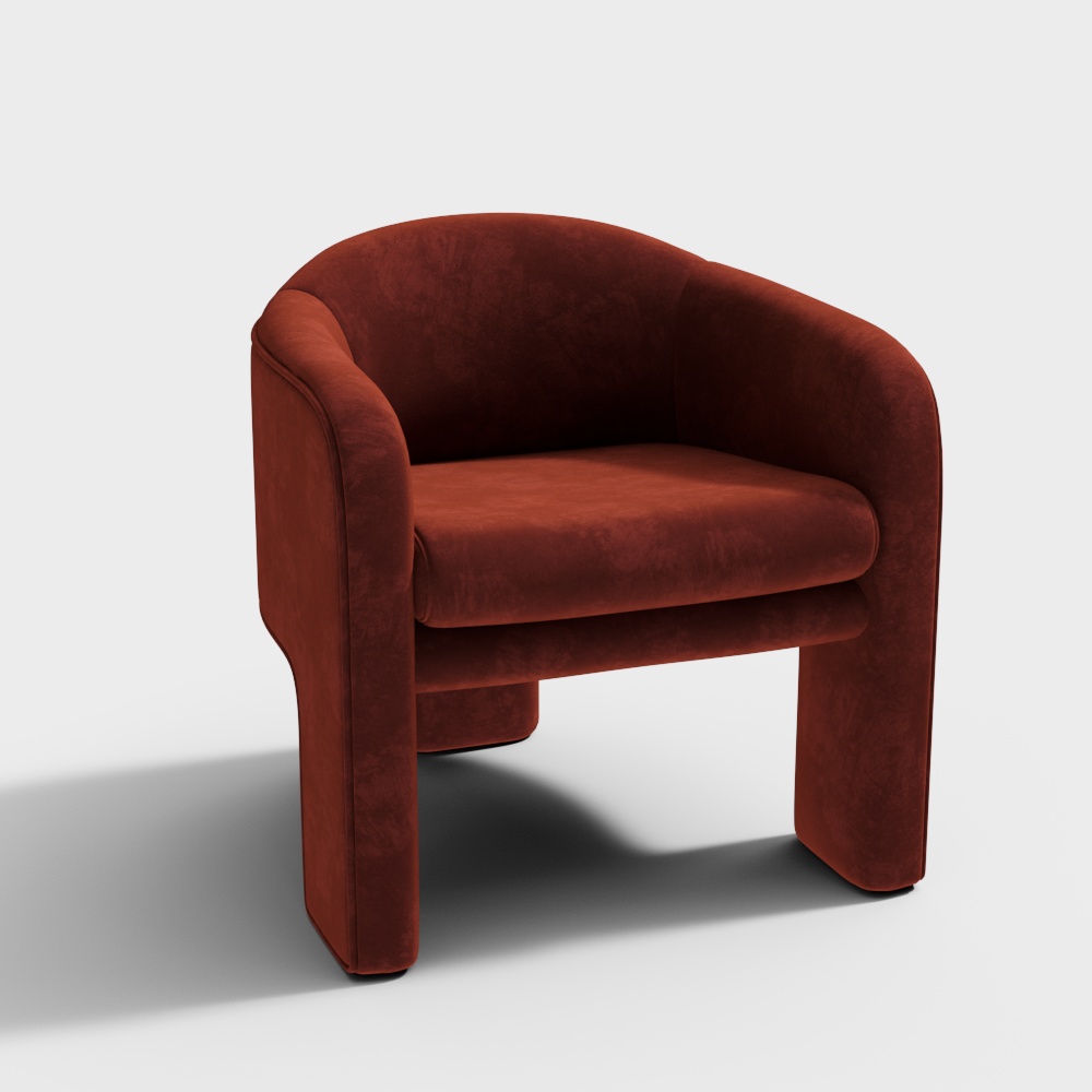 Elegant Red Velvet Armchair 3D Model – Retro Style