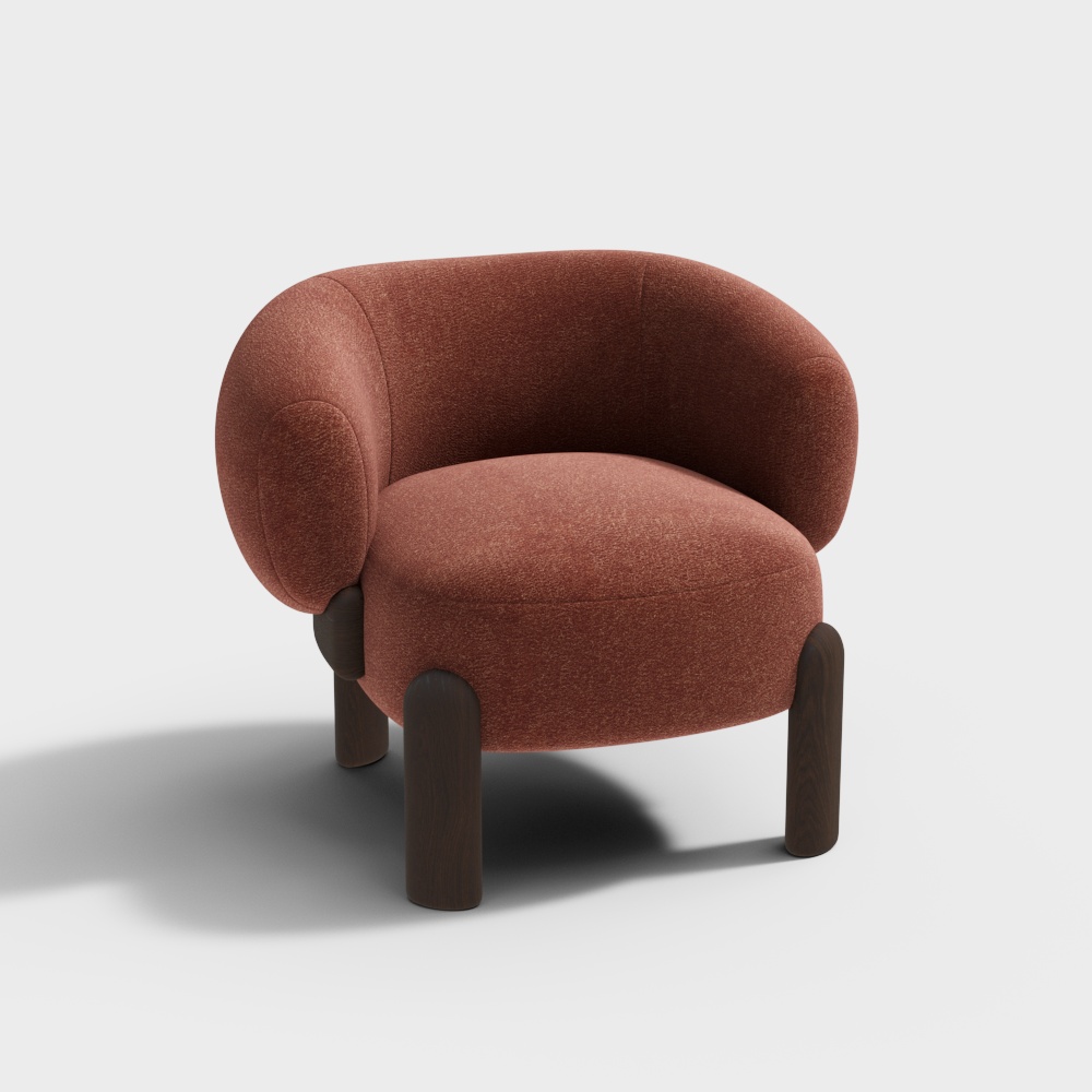 Unique Curved Seat 3D Model – Red Wool & Wood