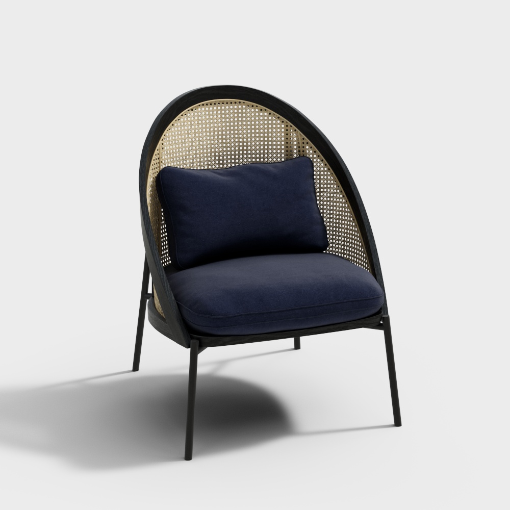 Elegant Low-Polygon Armchair 3D Model – Blue Velvet Design