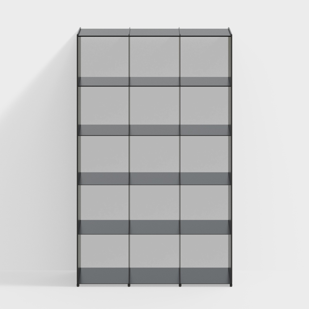 Modern Minimalist Bookshelf 3D Model – Glass & Metal Frame
