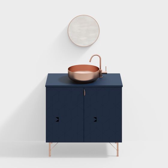 Stylish Navy Blue Bathroom Cabinet 3D model