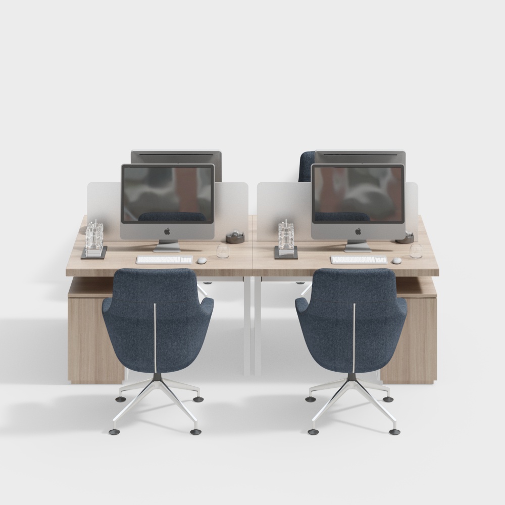 Stylish Modern Office Desk 3D Model – Wood & Fabric