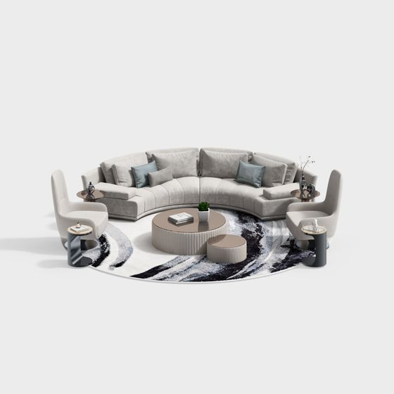 Elegant Low-Poly Sofa Set 3D model for Modern Living