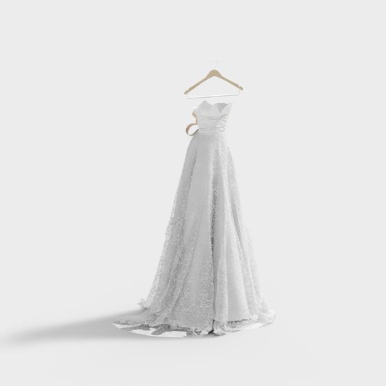 Elegant Low-Poly Wedding Dress 3D Model