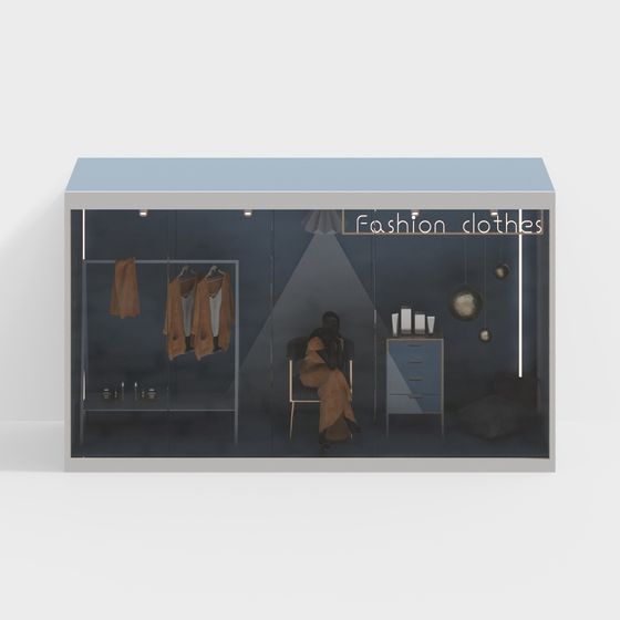 Modern Clothing Store Window 3D Model – Blue Finish Free