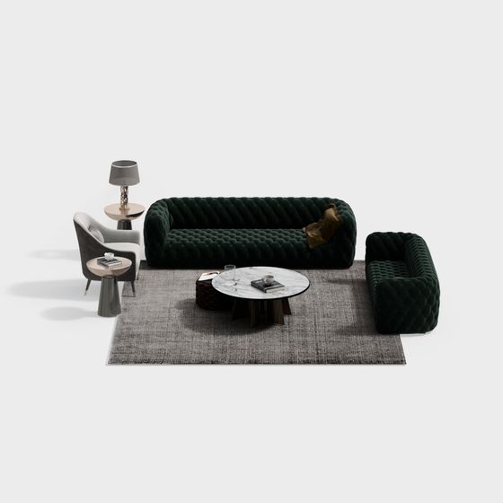 Elegant Green Velvet Sofa Set 3D model