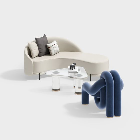 Streamlined Sofa 3D model for Modern Interiors