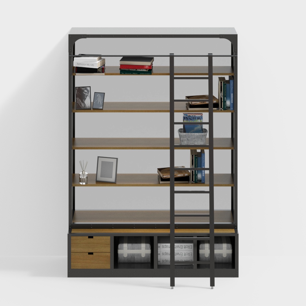 Modern industrial style wooden bookshelf