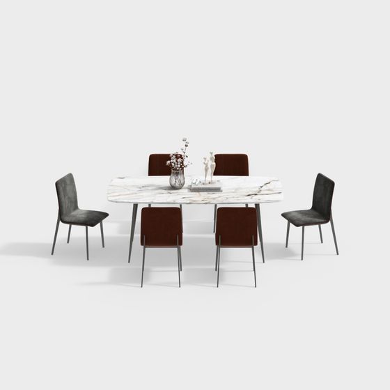 Stylish Marble Dining Table and Chair 3D model