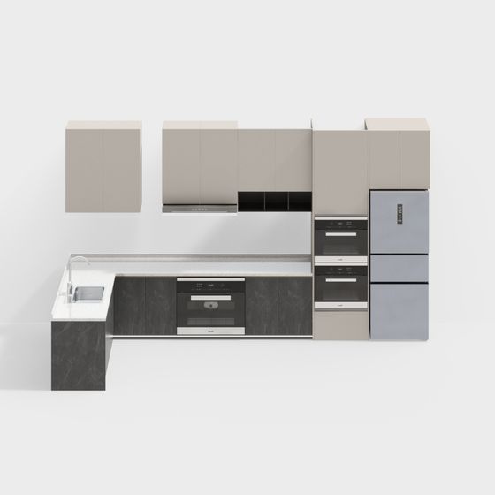 Modern Minimalist Kitchen 3D model Design
