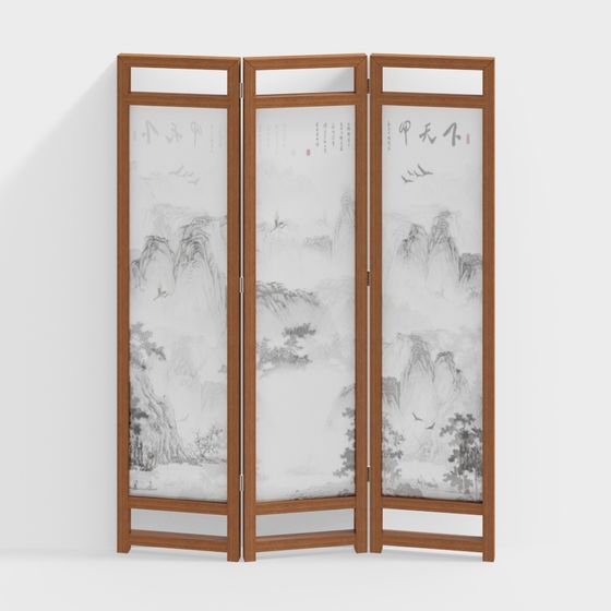 Elegant Low-Poly Folding Screen 3D model