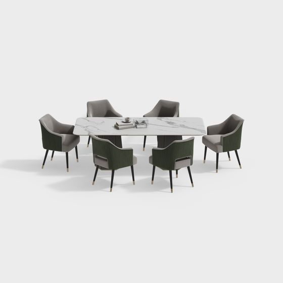 Elegant Dining Table and Chairs 3D model