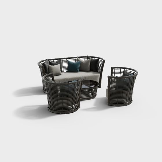 Curvy Sofa Set Low-Poly 3D model