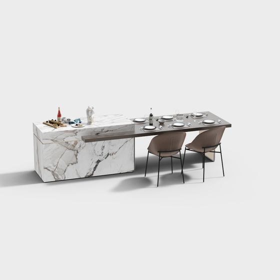 Elegant Minimalist Dining Table and Bar Combo 3D model