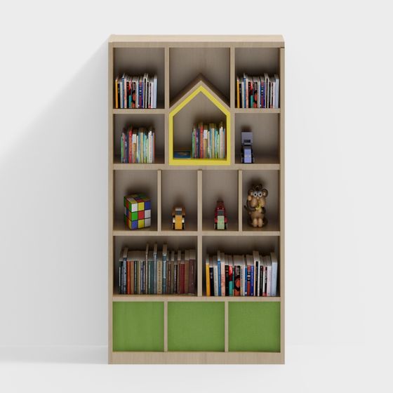 Scandinavian Children's Bookshelf 3D Model in Green