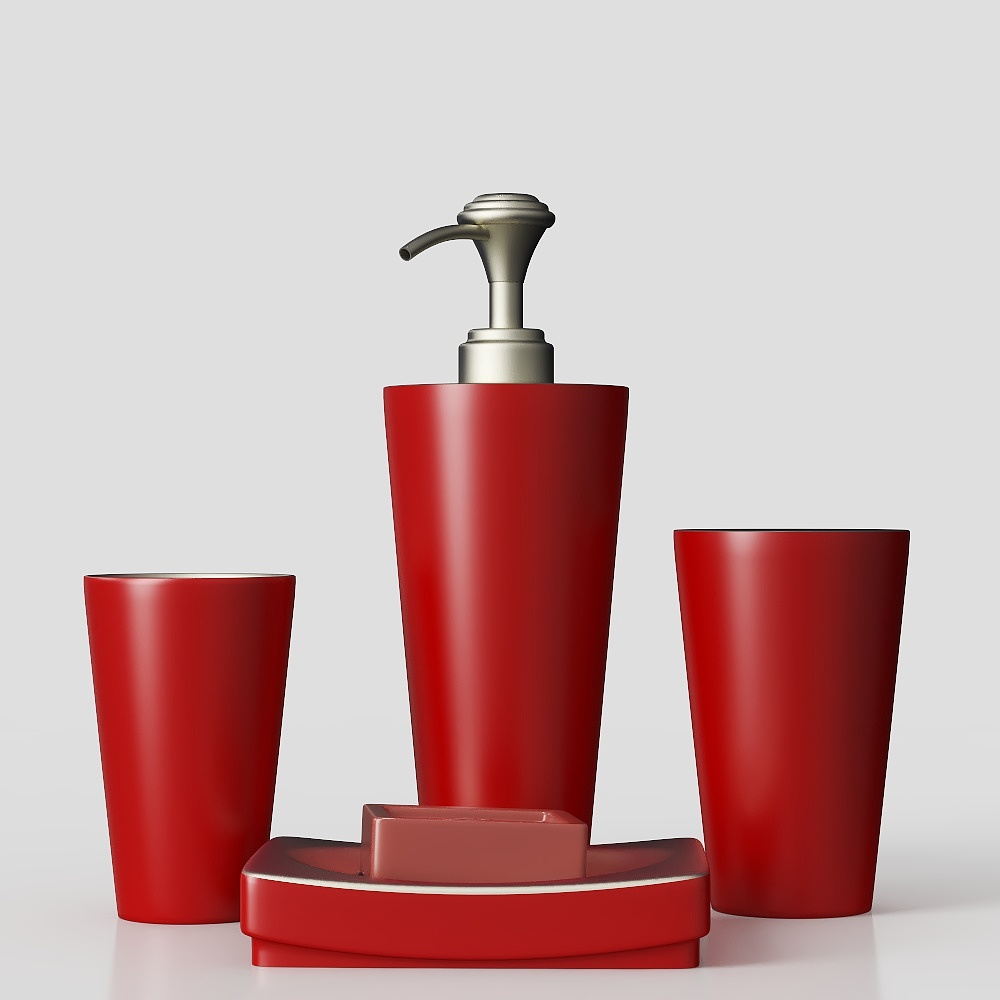 Red Bathroom Accessories 3D model