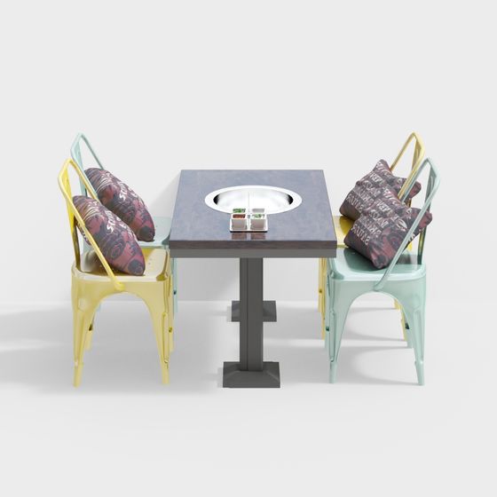Modern Low-Polygon Dining Table and Chair Set 3D model