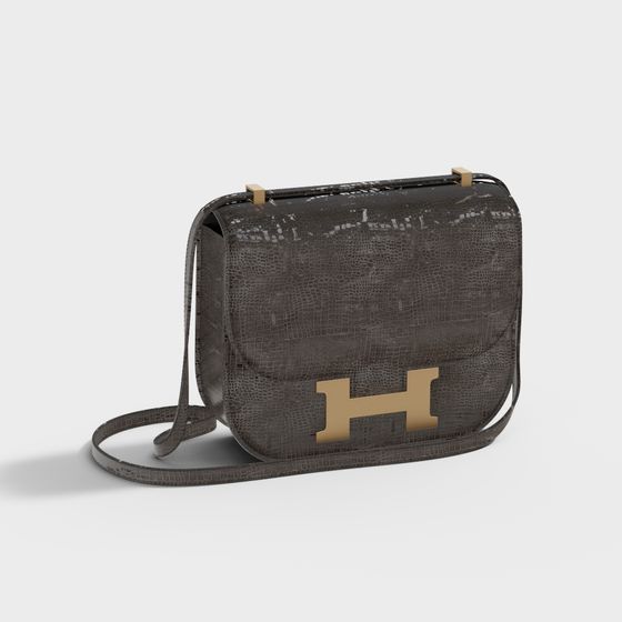 Elegant Gray Crocodile-Pattern Handbag 3D model