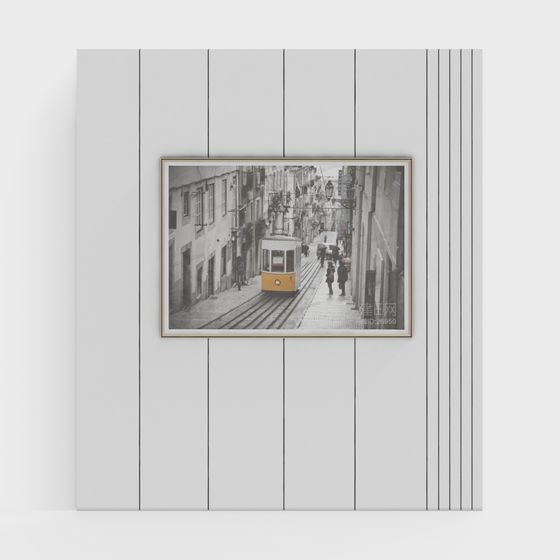 Vintage City Street Scene Wall Art 3D model