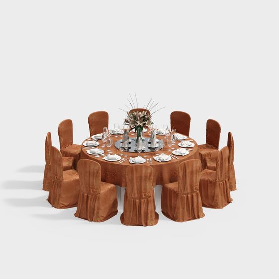 Elegant 3D Model Dining Table Setup
