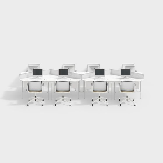 Modern Office Area Desk Combination 3D Model in Gray