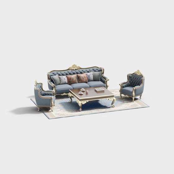 Stylish Low-Polygon 3D Sofa Set for Modern Interiors