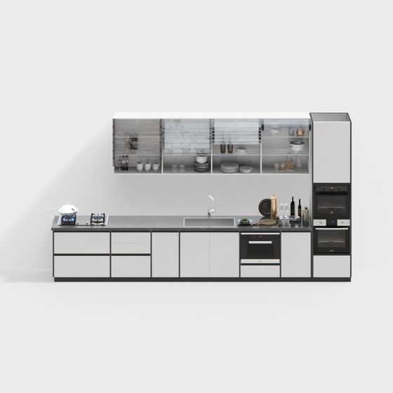 Modern Kitchen Cabinet 3D Model in Gray