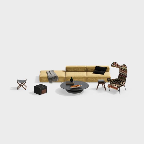 Modern Low-Polygon 3D Furniture Set Model