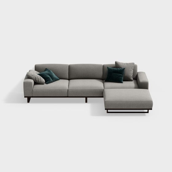 L-Shaped Multi-Person Sofa 3D Model in Gray