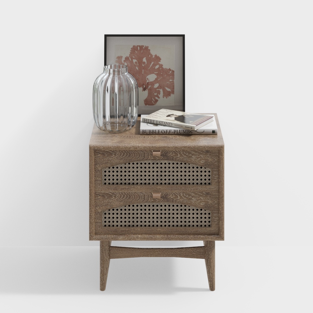 Vintage bedroom rattan wood nightstand