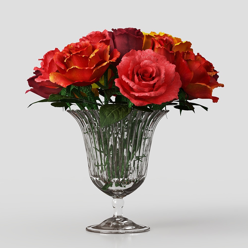 Glamorous Rose Bouquet 3D Model – Vibrant Floral Design