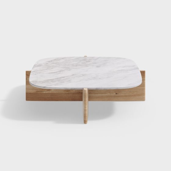 Elegant Marble and Wood Coffee Table 3D model