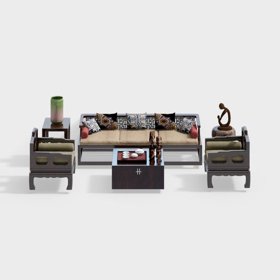 Chic Chinese Living Room Furniture 3D model
