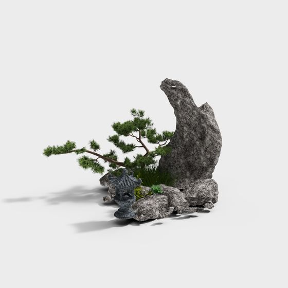 Mountain Rock and Pine Tree 3D model