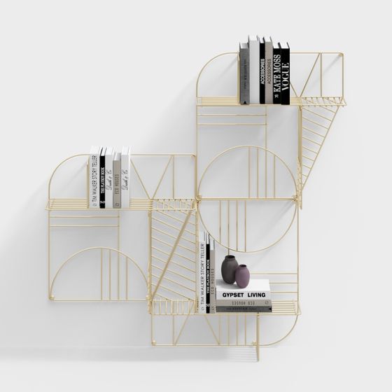 Geometric Gold Metal Bookshelf 3D model