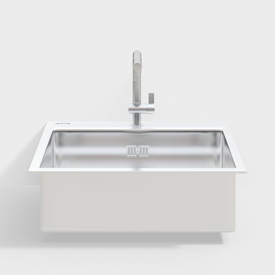 Modern Kitchen Stainless Steel Sink 3D Model in White Finish